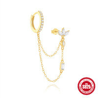 wholesale S925 Sterling Silver ultra-sparkly marquise diamond classic hoop earrings with tassel chain, cross-border best-selling elegant luxury earrings-Single gold 925 silver