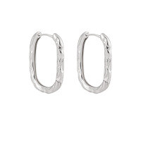 wholesale S925 Sterling Silver Textured U-Shaped Ear Clasp for Women, Minimalist and Versatile Lava Design Earrings-Platinum [Large] 925 Silver