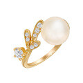 wholesale S925 silver plated with 14K gold French vintage-inspired minimalist luxury pearl open ring-0-1