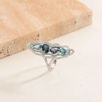 wholesale Original design ring with colored gemstones, S925 sterling silver inlaid with natural topaz, unique silver ring for women-Natural London Blue Topaz Ring  US Size 9 (Domestic Size 20)