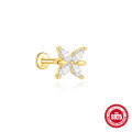 wholesale S925 Sterling Silver Pearl Butterfly Spiral Cartilage Ear Stud with Geometric Diamond Inlay-0-10