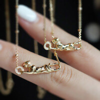 wholesale S925 Sterling Silver Red Elk Whole Body Small Design Leopard Personality Pendant Light Luxury Temperament Necklace Versatile Daily Women-BX0236-Gold 925 Silver