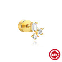 wholesale S925 Sterling Silver Geometric Diamond-Studded Flat Head Spiral Cartilage Earring-Single gold #2