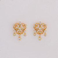 wholesale S925 sterling silver gold-plated, Dunli Jewelry lightweight luxury lace hollow retro earrings for women with micro-set zirconia ear accessories-Lace Flower Pendant Earrings 925 Silver