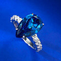 wholesale S925 Sterling Silver Royal Blue Sapphire 9*14mm Pear Shaped Teardrop Ring for European and American Women, Live Stream Style-0-2
