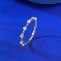 wholesale S925 Gold-Plated Silver MinimalistIns Style Light Luxury Stackable Ring Band-R1332 White Gold 7 Small Diamond Bar Ring Size 6