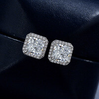 wholesale 925 Silver Shipei Jewelry New 2-Carat High Carbon Diamond Earrings for Women, High-End Ice Flower Cut White Square 7*7-White【E-2047】 Main Stone 7*7