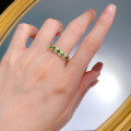 wholesale S925 Silver Women's Fashion Colored Gemstone Synthetic Emerald Ring, Daily Wear Alternative Elegant Row Ring-0-3