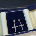 wholesale S925 Sterling Silver D Color VVS1 Moissanite Cross Earrings Wholesale, European and American Hip Hop Style Moissanite Earrings Wholesale-0-1