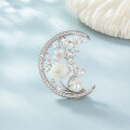wholesale S925 Sterling Silver with Zircon and Shell Pearl Floral Brooch, Fashionable Classic Retro Elegant High-End Chinese Style Pin-0-1