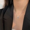 wholesale Silver S999 Angel Wing Moonstone Necklace for Women, Minimalist Luxury, Exquisite and Versatile Collarbone Chain-0-2