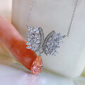 wholesale S925 silver light luxury style 7*13mm padparadscha pendant with high-carbon diamond, includes chain-0-1