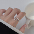 wholesale S925 Sterling Silver Diamond-Inlaid Paper Clip Ring, Niche Ins Style Adjustable Finger Jewelry R01321-0-1