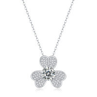 wholesale S925 silver gold-plated necklace with Yuntong Jewelry's new clover petal pendant and 65mm round moissanite-50 points (no restocking if sold out)  S925
