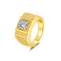 wholesale Gold-plated, stylish and elegant 2-carat full diamond men's ring, internet-famous cluster set with sparkling starlight for trendsetters-0-0