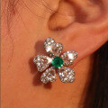 wholesale Metal: 925 Silver ZHUOZHFAN Jewelry New European and American Style Simulated Emerald Earrings, Elegant Stud Earrings with Micro-Inlaid Ear Accessories-0-1