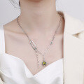 wholesale S925 Sterling Silver Vintage Style Green Zircon Heart Light Luxury Unisex Collarbone Necklace-0-2