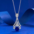 wholesale S925 metal new blue sapphire pendant 80mm cushion ice flower cut exotic women's necklace for dropshipping-0-0