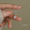 wholesale S925 Sterling Silver Korean-style Light Luxury Super Sparkling Zirconia Four-Pointed Star Necklace for Women, Trendy and Versatile Simple Star Collarbone Chain-0-5