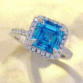 wholesale S925 silver new 8*8mm high-carbon diamond pagoda aquamarine ring, fashionable minimalist European style-0-1