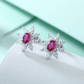wholesale 925 Silver Zircon Flower Sunflower Earrings European and American Star Eight-Pointed Star Ruby Earrings for Women High-End Sense-0-1