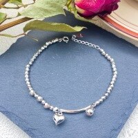 wholesale S925 Sterling Silver Fashion Crushed Silver Heart Ballpoint Plain Silver Bracelet, Niche and Sophisticated Sweet Beaded Bracelet to Gift Girls-Broken Silver Heart Bead Bracelet 925 Silver