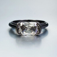 wholesale Metal: 925 Sterling Silver European and American New Style 6*9 Princess Cut Black Gray Zircon Ring, Vintage Minimalist Band-R935 Grey Ring  Size 7