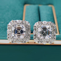 wholesale Silver 7*7 Pagoda Earrings Fully Set with Diamonds, Super Sparkling Simple Earrings for Women-E045 White 925 Silver