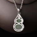 wholesale 925 Sterling Silver Inlaid with Cabochon Hetian Jasper Pendant with Certificate, New Chinese Style Ancient Wind Gourd Jade Pendant Wholesale-0-2