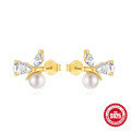 wholesale S925 Sterling Silver Acrylic Hollow-Out Petal Flower Earrings with Pearl, Korean Style Inlaid Crystals, Exquisite and Unique Design-0-11