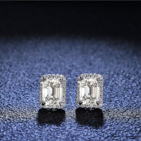 S925 Silver Moissanite Rectangular Emerald Earrings, Fine Jewelry Quality.-1 carat (empty setting)