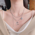 wholesale 925 Sterling Silver Double-Layer Letter C Pendant Necklace with Creative Fringe, Korean-Style, Euro-American Light Luxury Minimalist Necklace-0-0