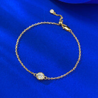 wholesale S925 silver jewelry new style 6mm single diamond bubble bracelet with gold chain, simple, elegant, versatile, and fashionable for live streaming-B171 Single Diamond Bubble Bracelet Adjustable Pull-Out