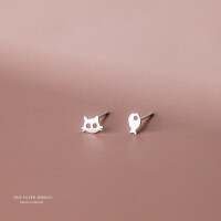 wholesale 925 Sterling Silver Cat And Fish Stud Earrings For Women-Platinum