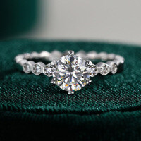 S925 Silver Plated Moissanite Halo 1ct Six-Prong Wedding Ring-1 carat (simulated diamond)  Hong Kong number 12