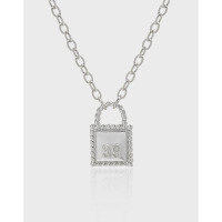 wholesale S925 Sterling Silver 049 Original Design Temperament Choker Necklace for Layering Geometric Square Padlock Number Pendant Necklace for Women-18K gold 925 silver