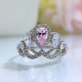 wholesale Metal: 925 Silver Zhuozhifang Jewelry New Crown Pink Princess Style 4*6 Pink Diamond Niche Design Fashion Ring-0-5