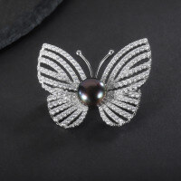 wholesale S925 Sterling Silver New Natural Freshwater Pearl Butterfly Brooch, Designer Edition Fashionably Luxurious with a High-End Feel-Natural Black Freshwater Pearl Brooch 925 Silver