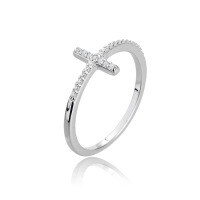 wholesale 925 Sterling Silver Micro-Paved Zircon Cross Ring, Fashionable Commute OL Classic Trend Versatile High-End Ring-US size #8