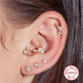 wholesale S925 Sterling Silver Plated with K Gold Single Diamond Cartilage Stud Earring Hoop-0-1