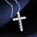 925 Sterling Silver 1ct Moissanite Women's Necklace with Geometric Cross Pendant-0-1