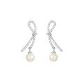 wholesale S925 Sterling Silver Minimalist Luxury Bow Ribbon Pearl Stud Earrings for Women, Small Batch Korean Style Pearl Dangle Earrings Wholesale-0-4