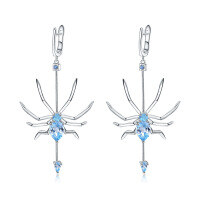 wholesale S925 Sterling Silver Insect Series Designer Earrings, Spider Design with Natural Topaz Earrings-Sky Blue Topaz Earrings