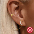 wholesale S925 Sterling Silver Asymmetric Star and Moon Earrings with Opal, Rhinestones, and Fringe Design-0-1