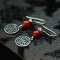 wholesale 990 Sterling Silver Thai Silver Handmade Round Plate Ruyi Earrings Pure Silver Retro Artistic Ethnic Style Red Agate Women's Earrings-0-3