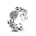 wholesale S925 Sterling Silver Retro Hollow Clover Heart Open Ring Street Style Ins Fashion Trendy-0-4