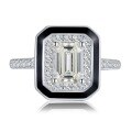 wholesale 925 Silver Mù Jǐng Jewelry Light Luxury Style Fashion Simple Emerald Cut Ring Versatile Three-Piece Set for Socialites-0-4
