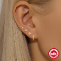 wholesale S925 Sterling Silver Star Geometric Pendant Earring Set with Inlaid Diamond Flower Studs and Hoops-0-3