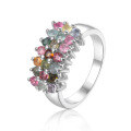 wholesale S925 Sterling Silver Cross-Border Sourced Natural Tourmaline Ring Triple Row Colored Gemstone Statement Ring for Style-0-4