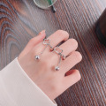 wholesale S925 Sterling Silver Hollow-Out Four-Leaf Clover Stitched Tassel Ball Chain Ring Elegant Fashion Creative Style Band-0-1